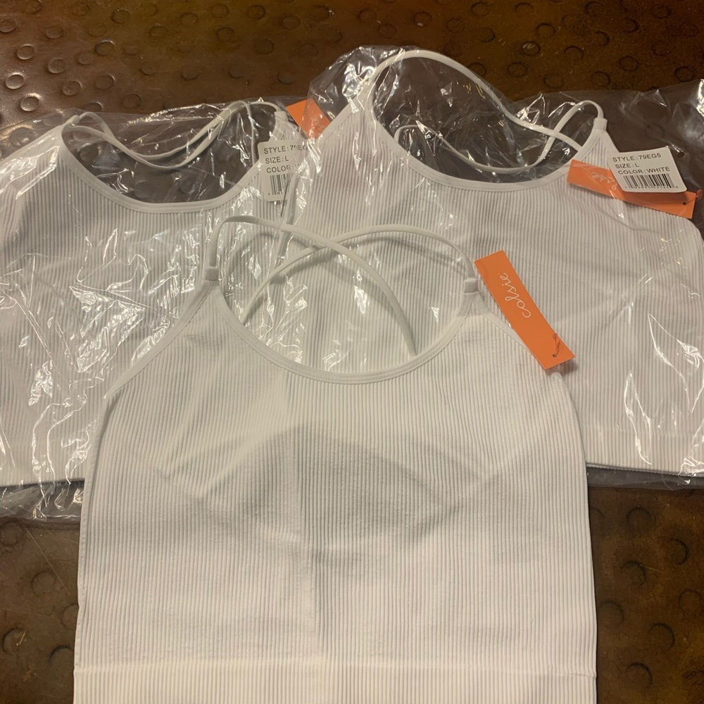 Juniors Women's Lot of 3 Mini ribbed Tanks Camis white large L Colsie